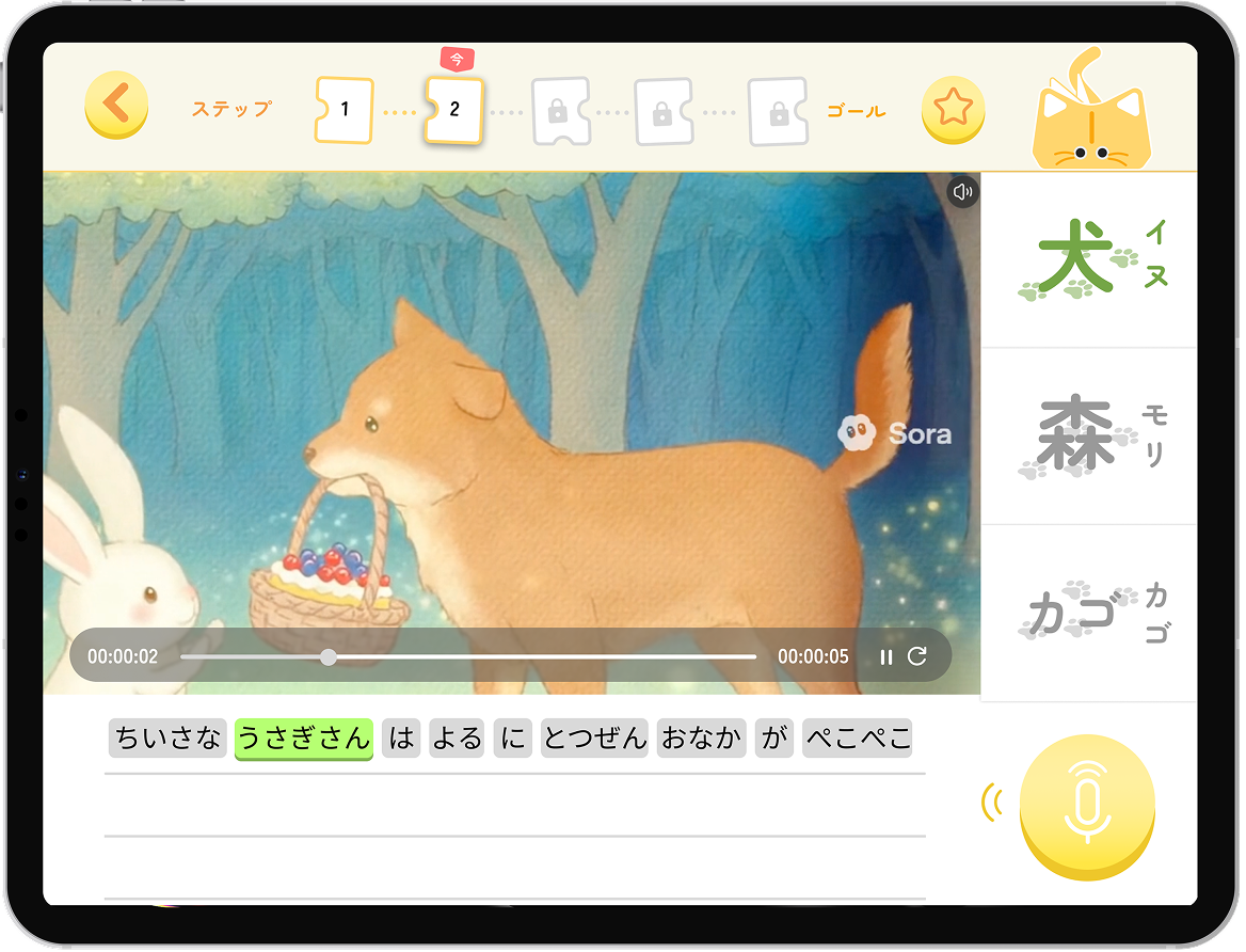 キーワード(犬・森・カゴ)と物語シーンの画面
