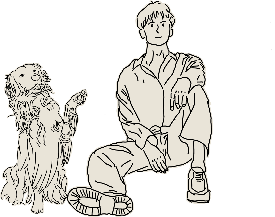 Aさんと愛犬きなこのイラスト